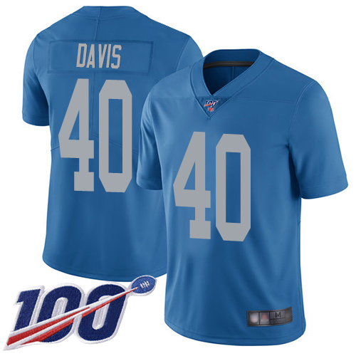Detroit Lions Limited Blue Men Jarrad Davis Alternate Jersey NFL Football #40 100th Season Vapor Untouchable->youth nfl jersey->Youth Jersey